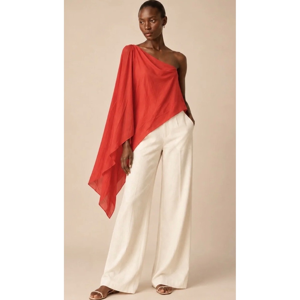 Zara Red Asymmetric Flowing Cape One Shoulder Top Lyocell XL 2010/789/649